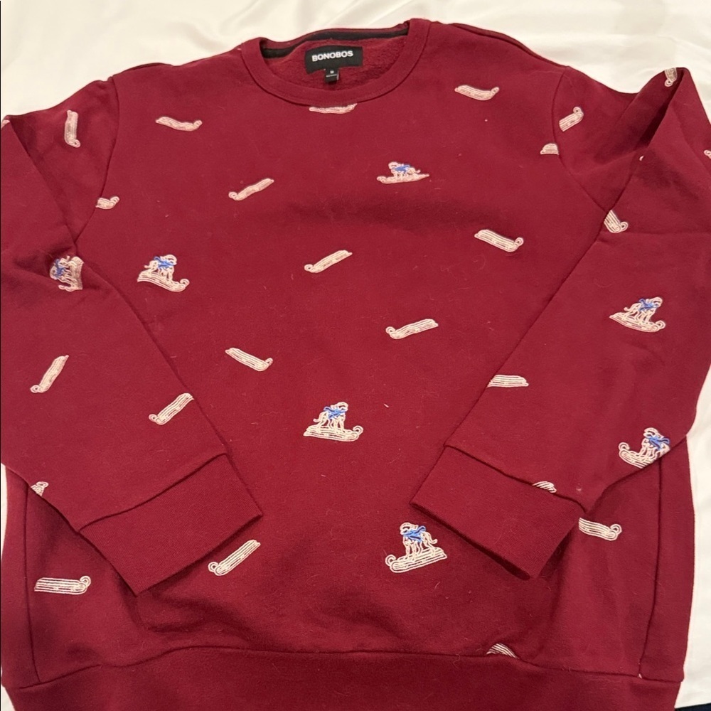 Bonobos Men's Maroon Sweater with Playful Motif